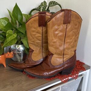 Aldo Brown Leather Pointed Western Ankle Boots